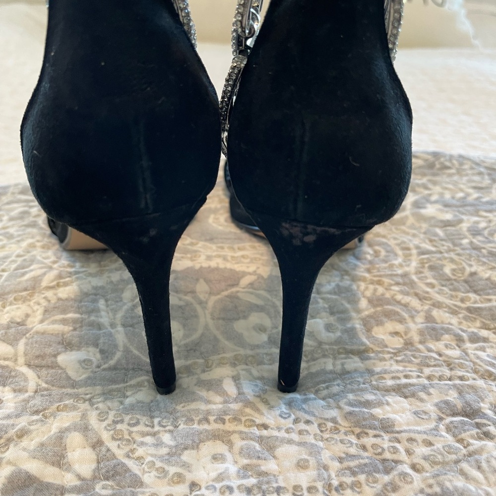Gianni Bini Vivvia Suede Rhinestone Chain Heels black tie elegant - Picture 3 of 6